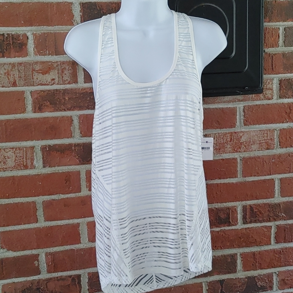 Caelum White Sheer Striped Racerback Tank Top Size M